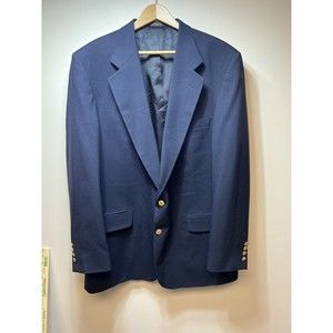Tailors Row Sz 46L Finery Worsted Wool by Deansgate Gold Buttons - Blue Blazer